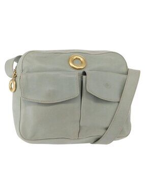 Authentic CELINE Circle Shoulder Bag Leather Gold Light green